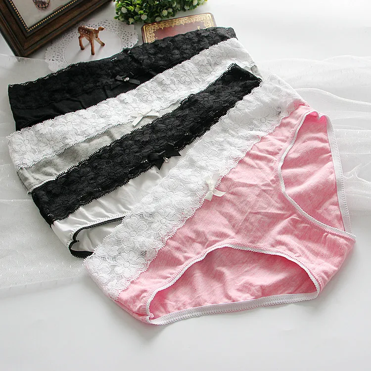 Melange Cotton Extra Big Plus Size Brief S XL Women Elastane Lace Panty