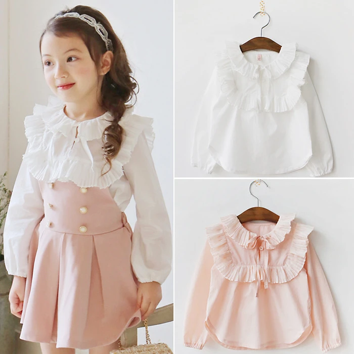 18 韓国甘いレース女の子供ピンク ホワイトブラウスプリンセス子供服長袖秋や夏シャツ White Blouse Kids Blouse Kidschildren White Blouse Aliexpress