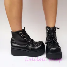 Обувь принцессы в готическом стиле; обувь в стиле Лолиты; индивидуальный дизайн в японском стиле; черные матовые туфли на платформе с завязками; 9101a