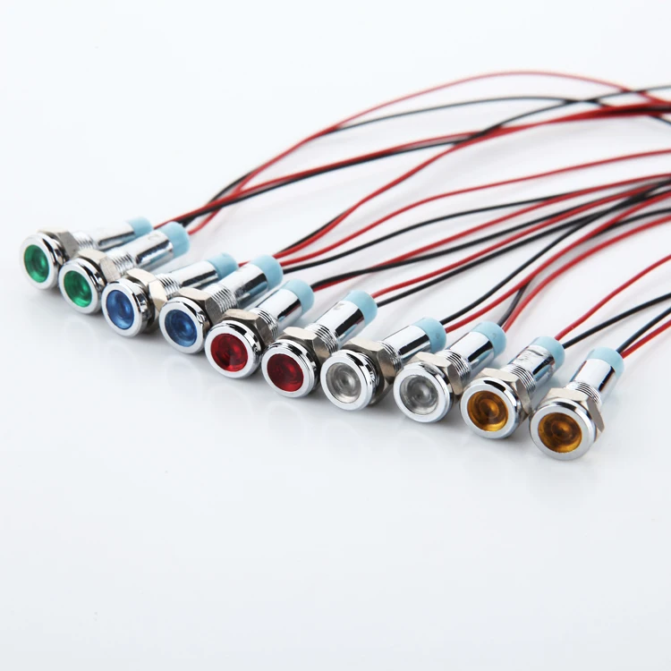 6mm LED Metal Indicator light with 150mm wire waterproof Signal lamp 6V 12V 24V 220V Pilot Seal Bulb red yellow blue green white