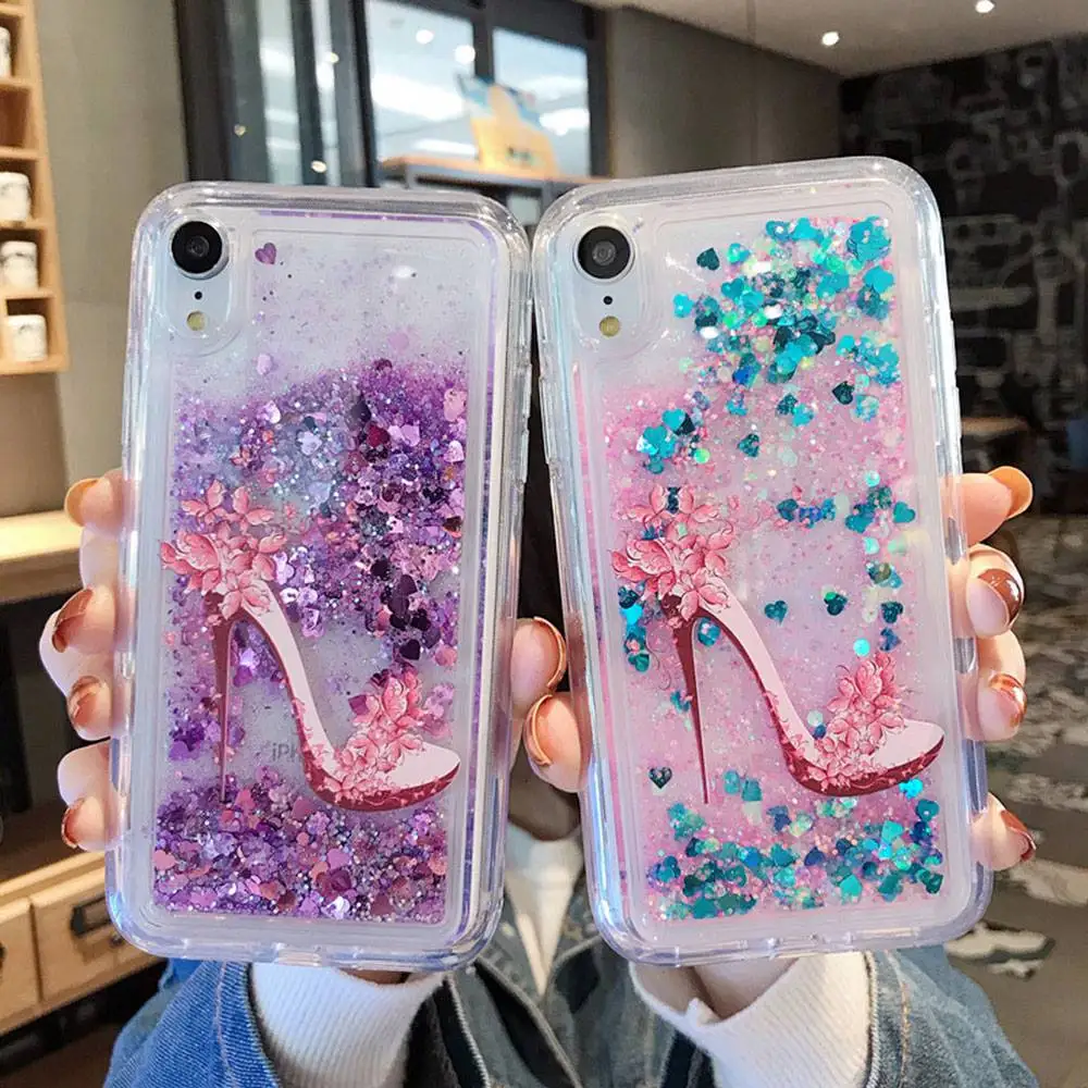 KISSCASE High Heel Quicksand Case For iPhone X 7 8 6 6S Plus Dynamic Liquid Phone Cases XR XS MAX Back Cover Fundas |