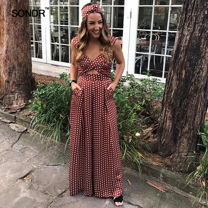 SONDR Polka Dot Hollow Out Women Jumpsuits High Waist Sleeveless Off Shoulder Female Jumpsuit Summer Sexy Fashion 2019 SONDR Polka Dot Hollow Out Women Jumpsuits High Waist Sleeveless Off Shoulder Female Jumpsuit Summer Sexy Fashion 2019