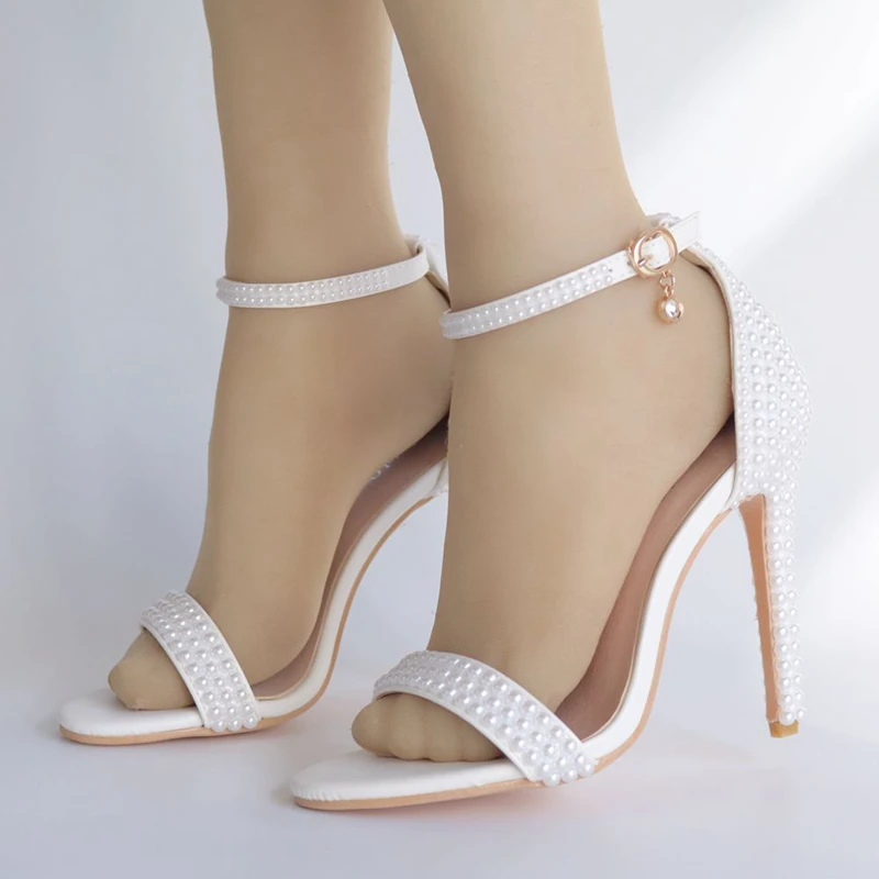 New Pearl White Sweet Fashion Women's Wedding Sandals Thin High Heel Lady Shoes Women Bridal Dress Shoes XY-B0293