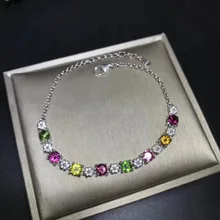 Натуральный многоцветный Турмалин Gem браслет натуральный драгоценный браслет 925 серебряный браслет Мода подсолнечника женщин партии ювелирных изделий