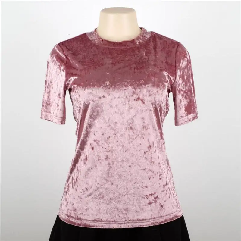 Spring Summer Cotton Velvet Brand T Shirt Women Pink Casual Tops O neck