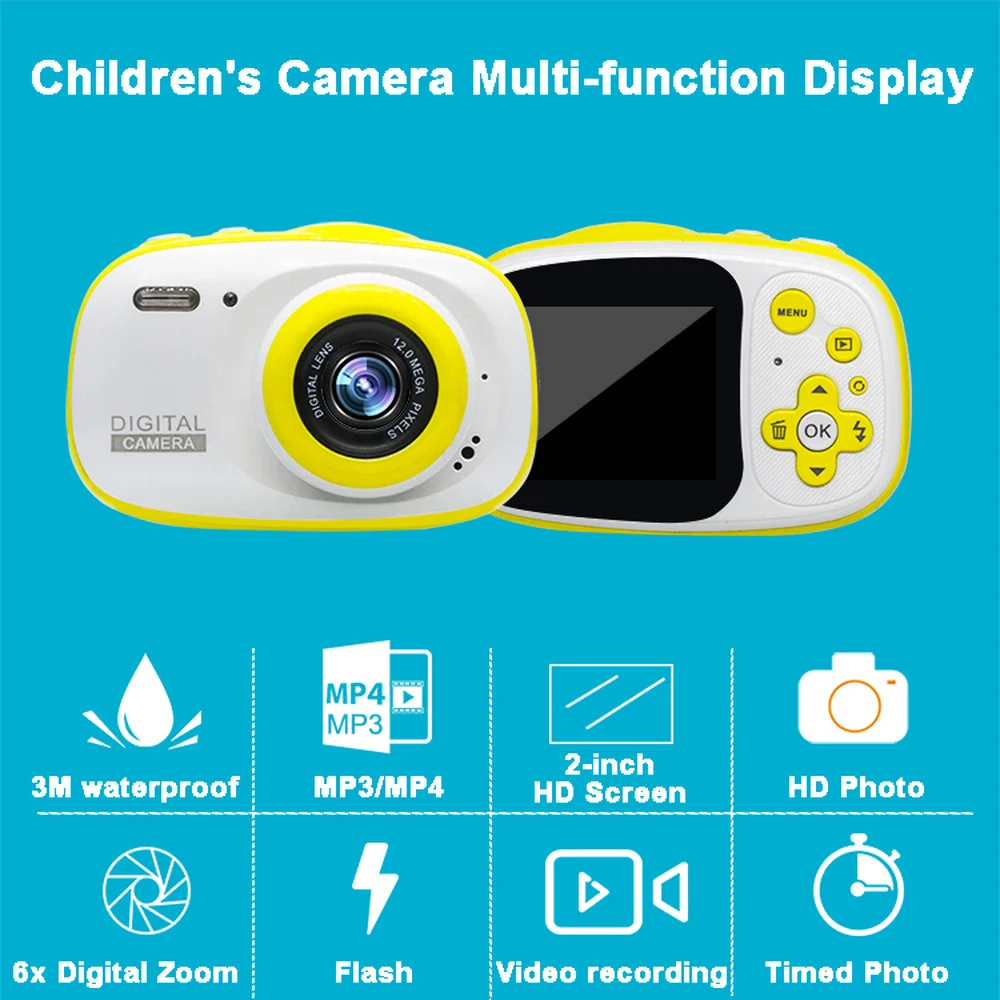 HD Mini 2 дюйма мультяшная Водонепроницаемая Детская Цифровая камера MP3 MP4 игрушка