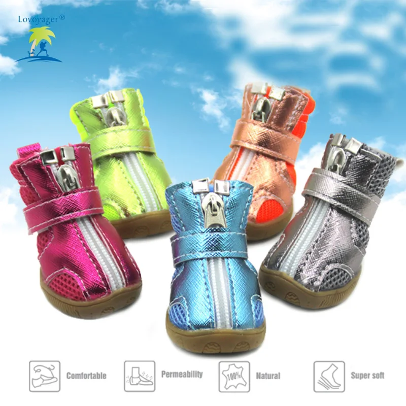 Fashion 4Pcs/lot Pet Dog Shoes Breathable Dog Boots Bling Candy Colors Non slip Walking Sport