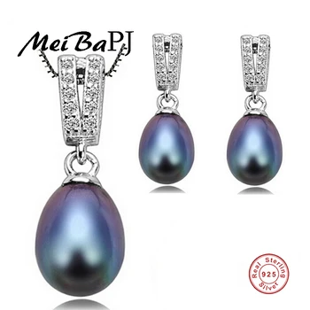 

[MeiBaPJ]Fashion grade AAAA freshwater pearl jewelry for women classic pendant necklace earrings set 4 colours