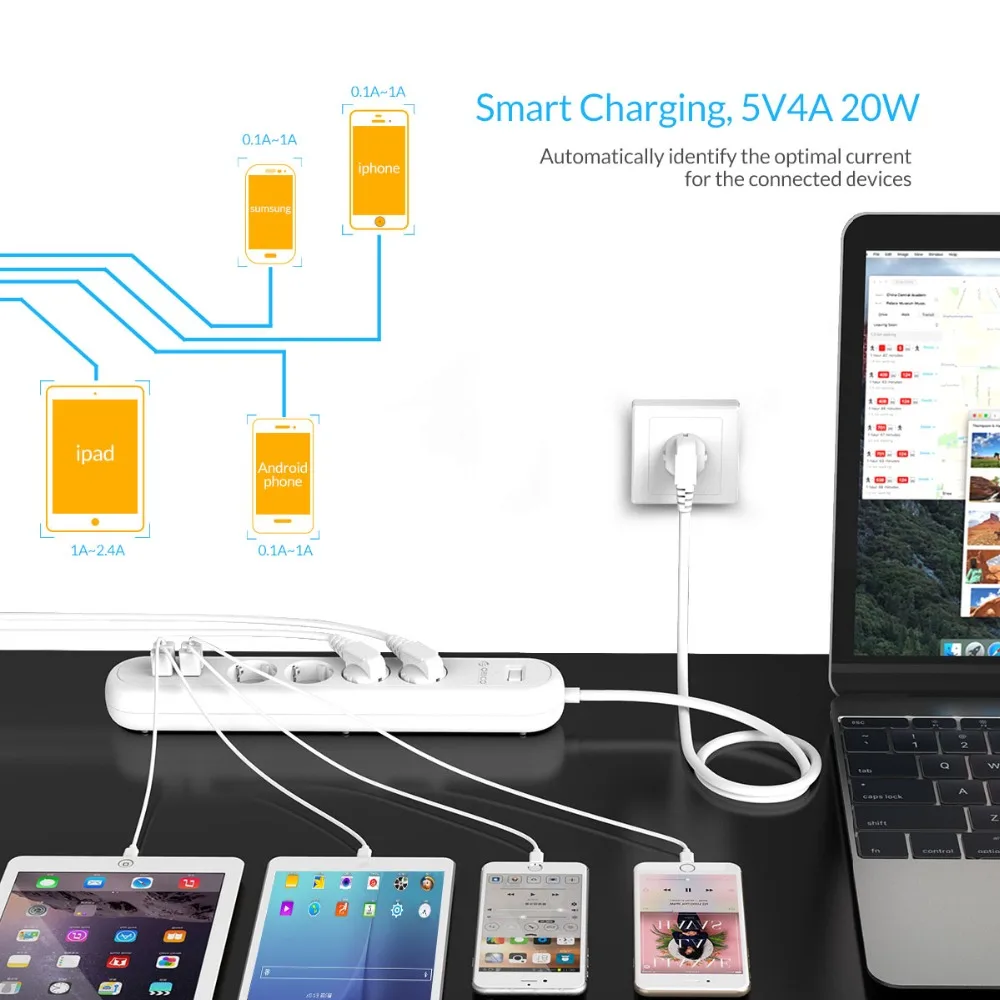 Умная usb розетка ORICO ODE штепсельная вилка европейского стандарта защита от