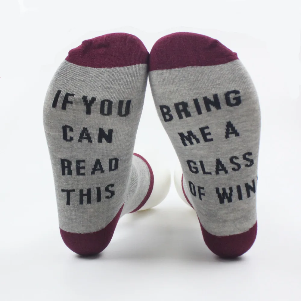 

If You can Read this Bring me Some Wine/Beer Humor Words Printed Socks Funny Socks Unisex Hip Hop Skateboard Sox Valentine Gift