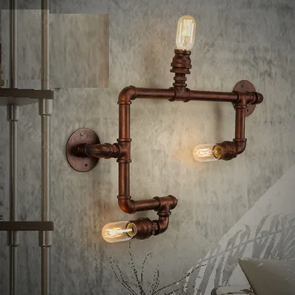 

American Loft Style Metal Water Pipe Lamp Edison Wall Sconce Industrial Vintage Wall Light Fixtures For Stair Indoor Lighting