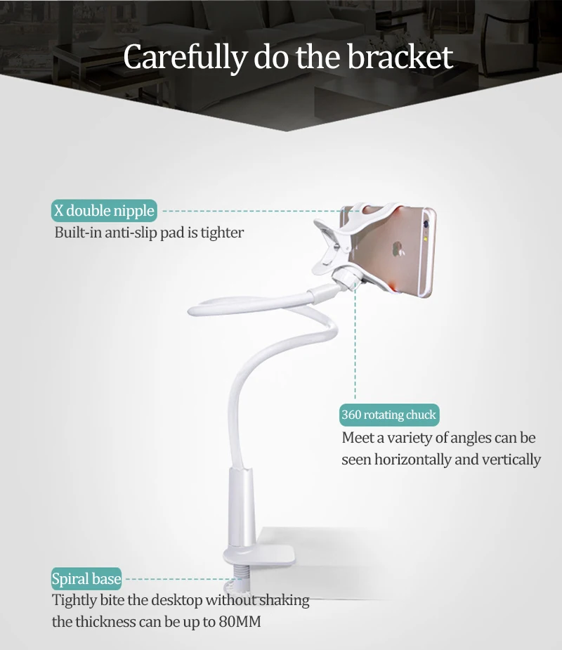 Универсальная подставка для телефона, вращающаяся на 360 градусов, Гибкая длинная рука, ленивый держатель, зажим для кровати, настольный Автомобильный держатель для селфи, поддержка для iphone, samsung