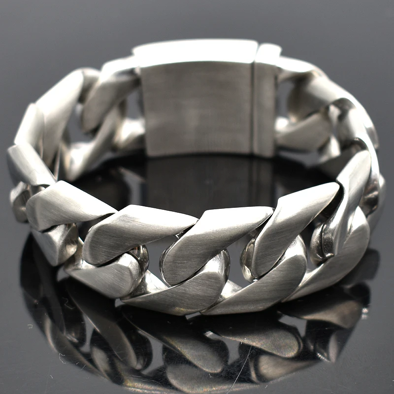 Ceny AMUMIU 24mm szeroki Biker stal nierdzewna 316L duży ciężki łańcuszek Link bransoletka mężczyzna chłopcy łańcuch hurtownia biżuterii HZB123