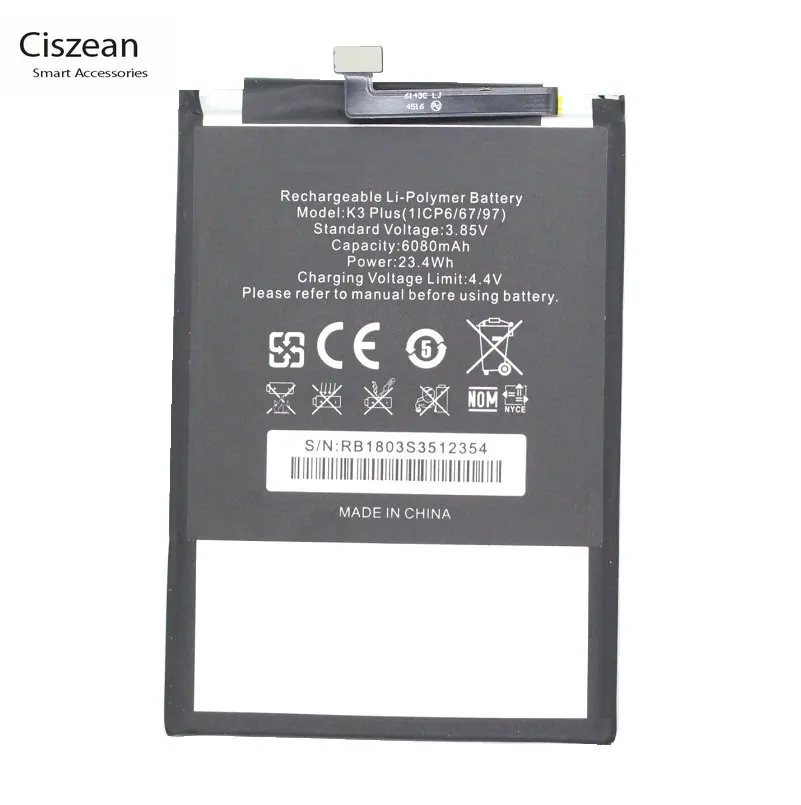 

Ciszean 1x New Arrival K3 PLUS 6080mAh / 23.4Wh Phone Rechargeable Battery For OUKITEL K3 PLUS