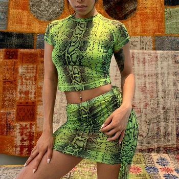 

Fashion Clothes Set Women Two Piece Outfits Crop Top And Skirt Set Summer Clothes 2019 Snakeskin Print Clubwear Women Streetwear