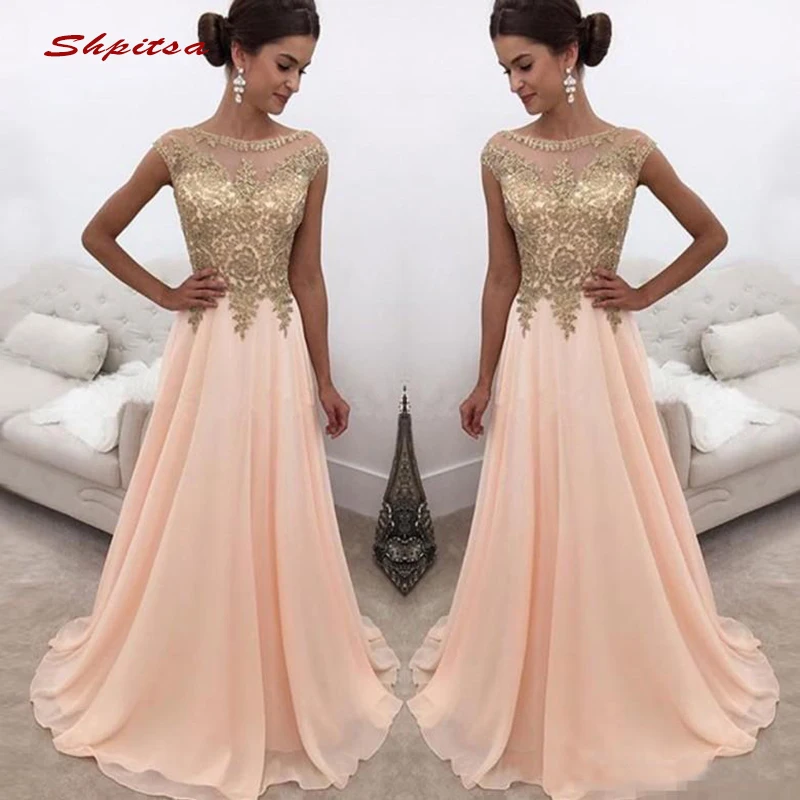 

Pink Long Lace Evening Dresses Party Chiffon A Line Plus Size Ladies Women Formal Dresses Evening Gown