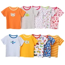 [5 шт./лот, случайный цвет], Детская футболка с принтом из мультфильма, футболка из хлопка с короткими рукавами для маленьких мальчиков, летняя футболка новорожденного 3-24 месяца