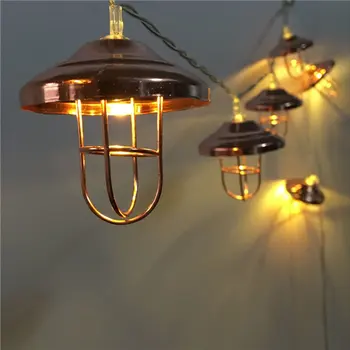 

10/20 LEDs Rose Gold Geometric Metal lampshade String Lights,Retro Lampshade Fairy Lights For Chirstmas, Garden Home Decor