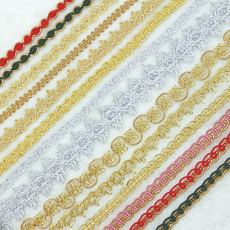 

Latest Silver Gold Lace Fabric High Quality Ribbon Guipure Sequin Lace Material Sewing Trimmings For Clothing Decoration YU50