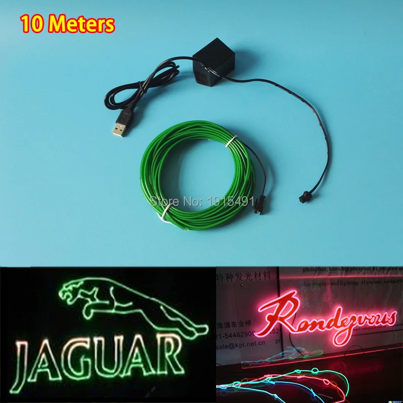 

5V USB inverter Use For DIY Car Interior Decor,10 Colors Optional 2.3mm 10Meters Flexible Red EL wire Neon glow Rope tube Light