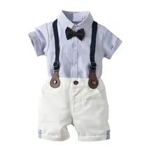 Футболка в полоску с галстуком-бабочкой для маленьких джентльменов топы+ шорты, комбинезоны roupa infantil cocuk kiyafetleri, одежда для мальчиков