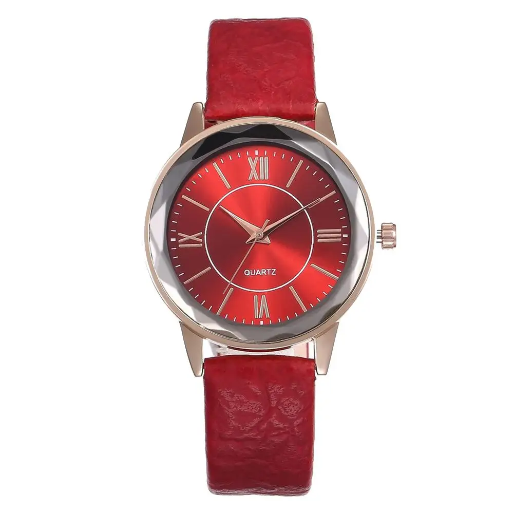 

Bluelans Women Prismatic Glass Round Dial Roman Number Faux Leather Band Quartz Watch