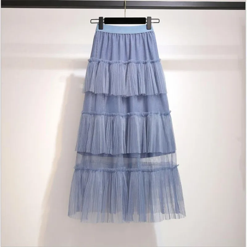 Тюлевые юбки женские милые летние плиссированные юбки торт сетка Женская высокая талия пачка плиссированные юбки женские большие размеры 4XL CQ2823