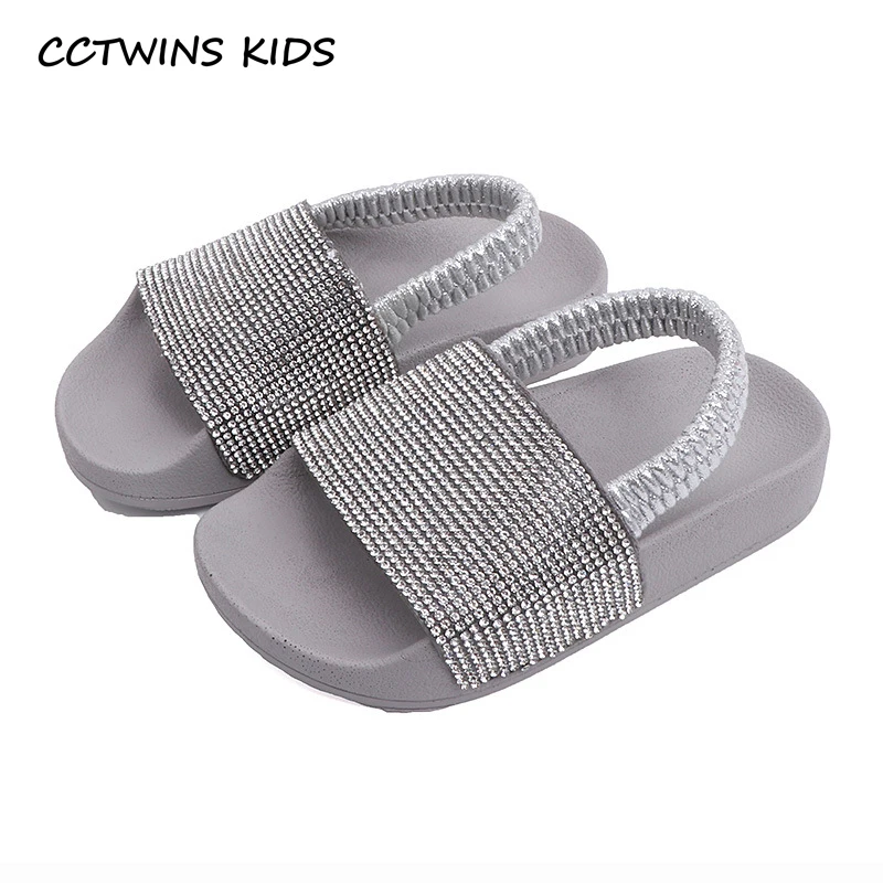 

CCTWINS Kids Shoes 2019 Summer Girls Fashion Rhinestone Dress Slippers Toddler Children Black Flat Princess Brand Sandals SD009
