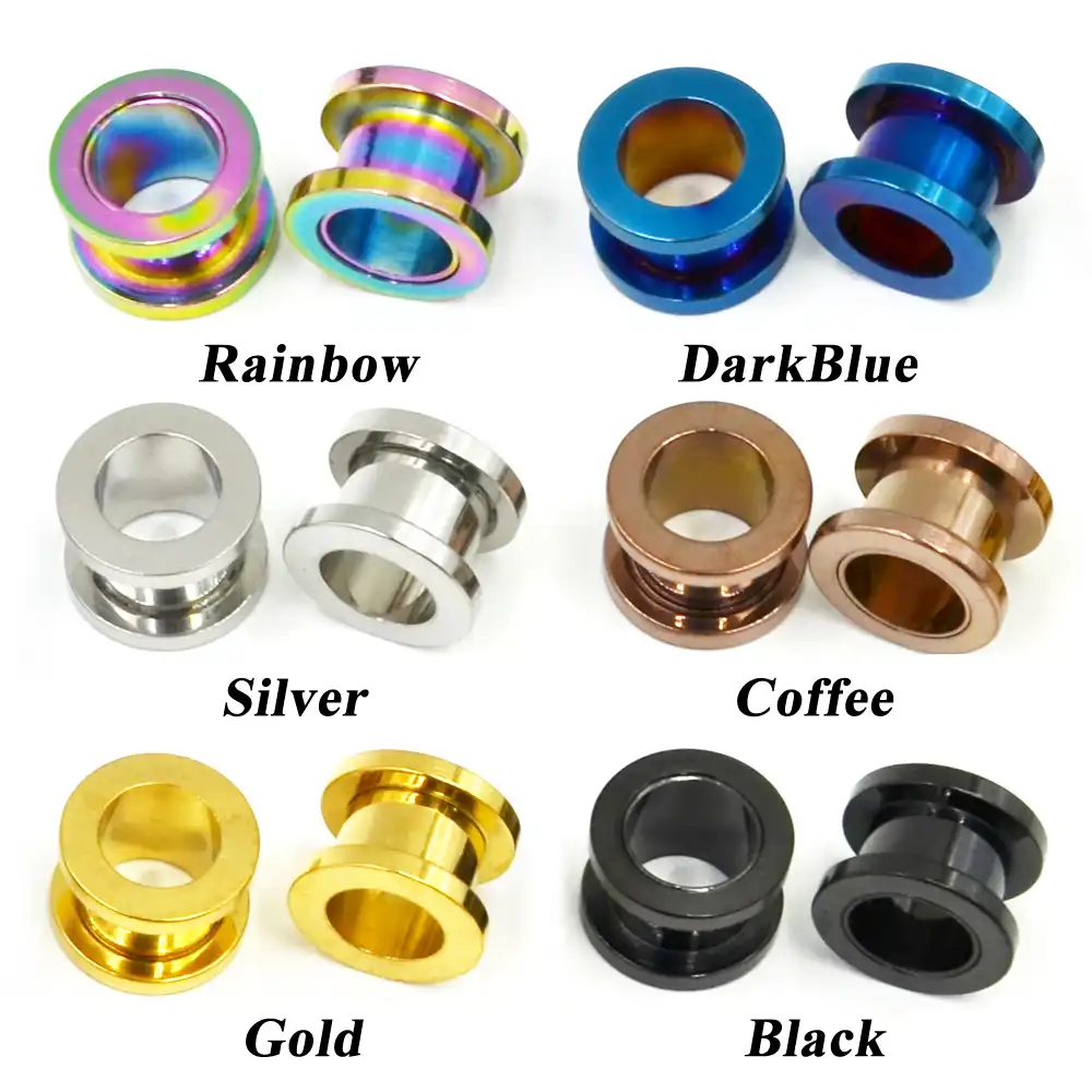 Pair Of Steel Screw Ear Plugs Tunnel Flesh Earring Hollow Gauges Piercings Mixed Color Ear Expanders Fashion Jewelry 1 6mm 20mm
