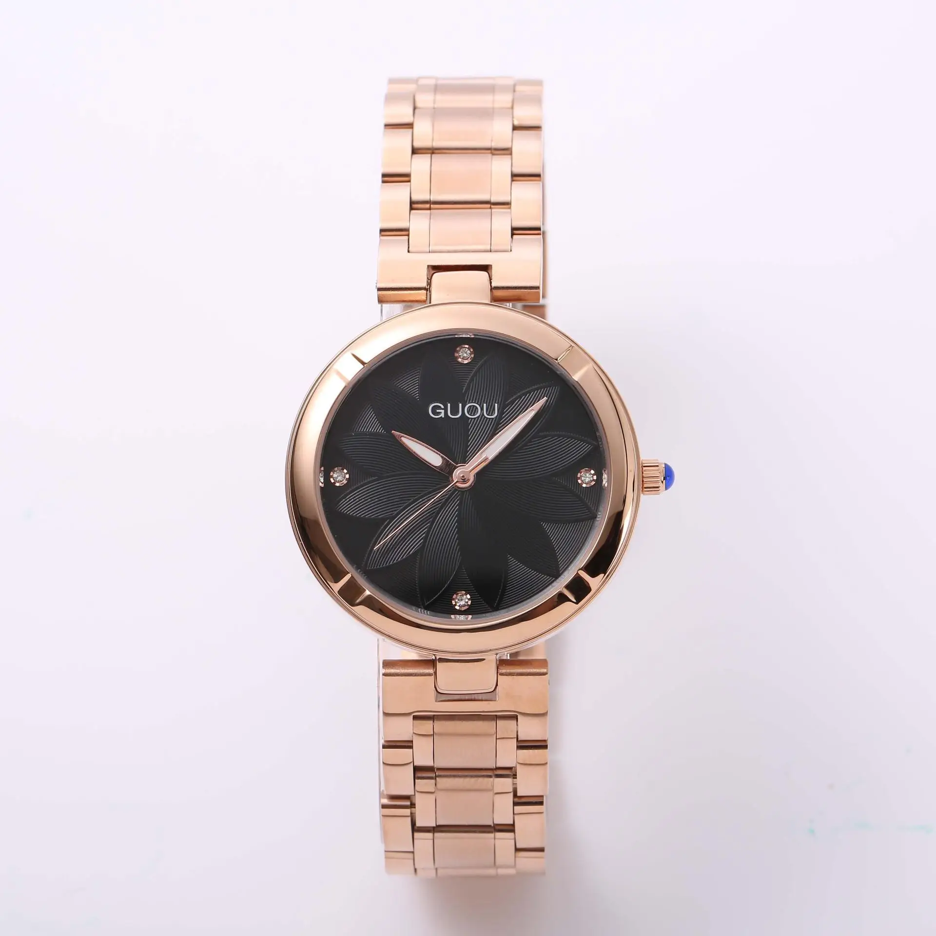 Новая мода Guou брендовые роскошные женские часы из натуральной кожи или часы из розовой стали простые повседневные женские часы подарок - Цвет: Black Steel