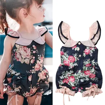 

Hot Ovrealls 1-5Y Toddler Kids Baby Girl Flower Ruffle Romper Jumpsuit Button Overalls Outfits Sunsuit Casual Cute Clothes