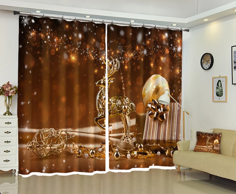 

Christmas new curtains Santa Claus gifts, blackout curtains, gauze