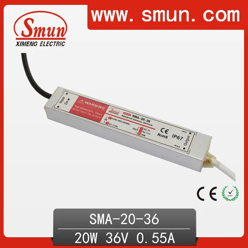 

20W18-36A 0.55A constant current waterproof IP67 LED driver switching power supply for led strip light CE ROHS 1 year warranty