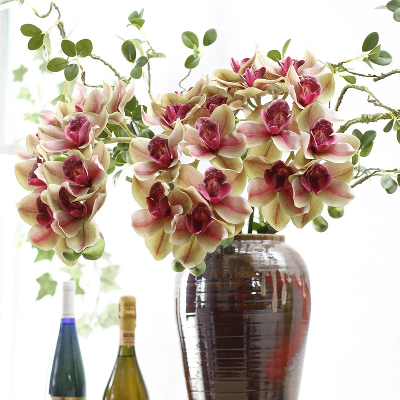 Real Touch 3D Printing Grand Cymbidium Orchid Artificial Flowers for Wedding Party Home Garden Decoration Fake Flowers Flores Real Touch 3D Printing Grand Cymbidium Orchid Artificial Flowers for Wedding Party Home Garden Decoration Fake Flowers Flores