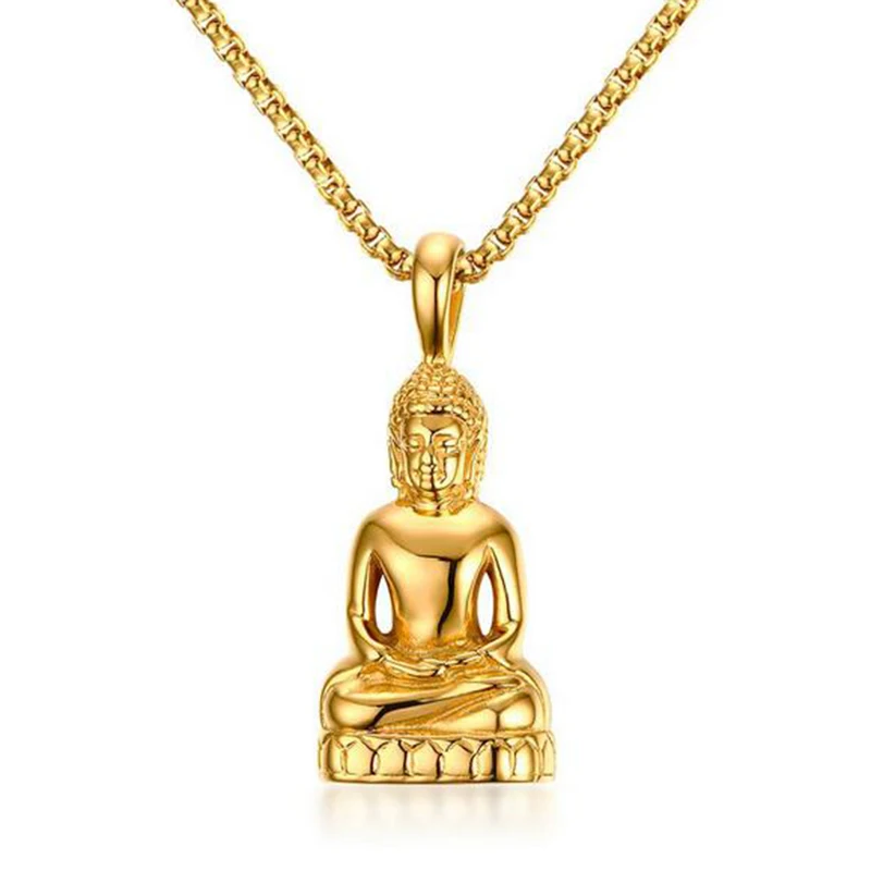 Men Faith Necklace Quality Gold Color Stainless Steel Buddhism Pendant Necklace Exquisite