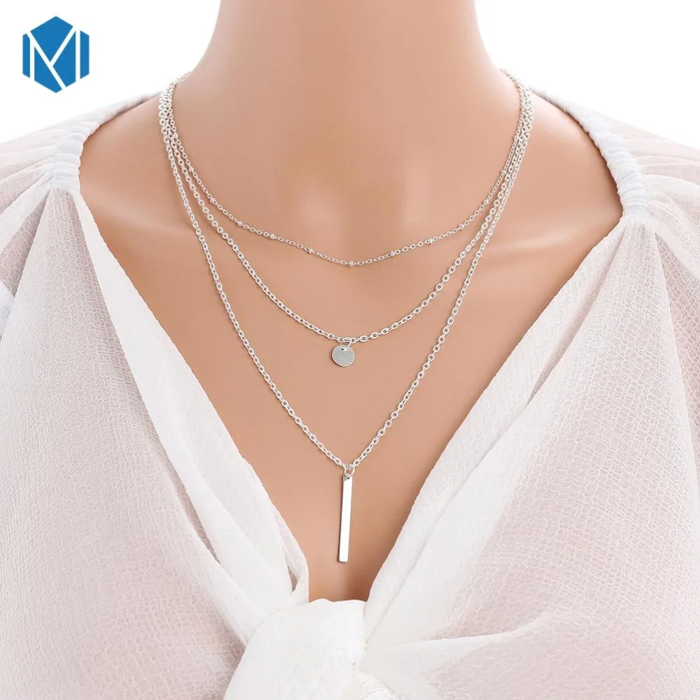 

Hot Sale Girls Jewelry Neck Accessories European Simple Women Gold Silver Color Multi Layers Coin Metal Necklace Clavicle Chains