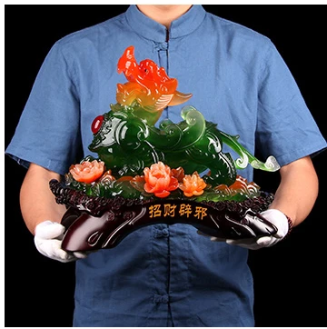 

40cm LARGE # 2019 office home efficacious FENG SHUI Talisman Protection -Money Drawing PI XIU Amber color Sculpture ART statue