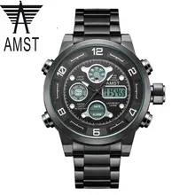 2016 Бренд AMST 5ATM Спортивные Часы Мужчины СВЕТОДИОДНЫЙ Цифровой Военные Часы Кварцевые мужские из нержавеющей стали наручные Часы relogios masculinos