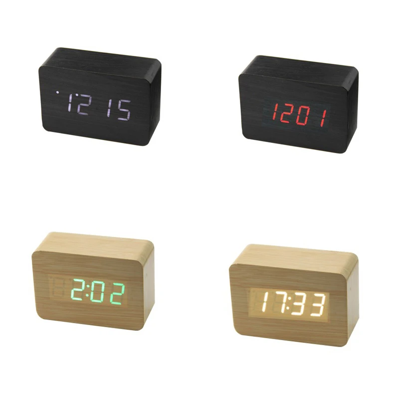 Mini Cube Wooden Clock Voice Control Electronic Table Clock LED Digital Desk Watch Nixie Radio For Children Bedside Alarm Clock