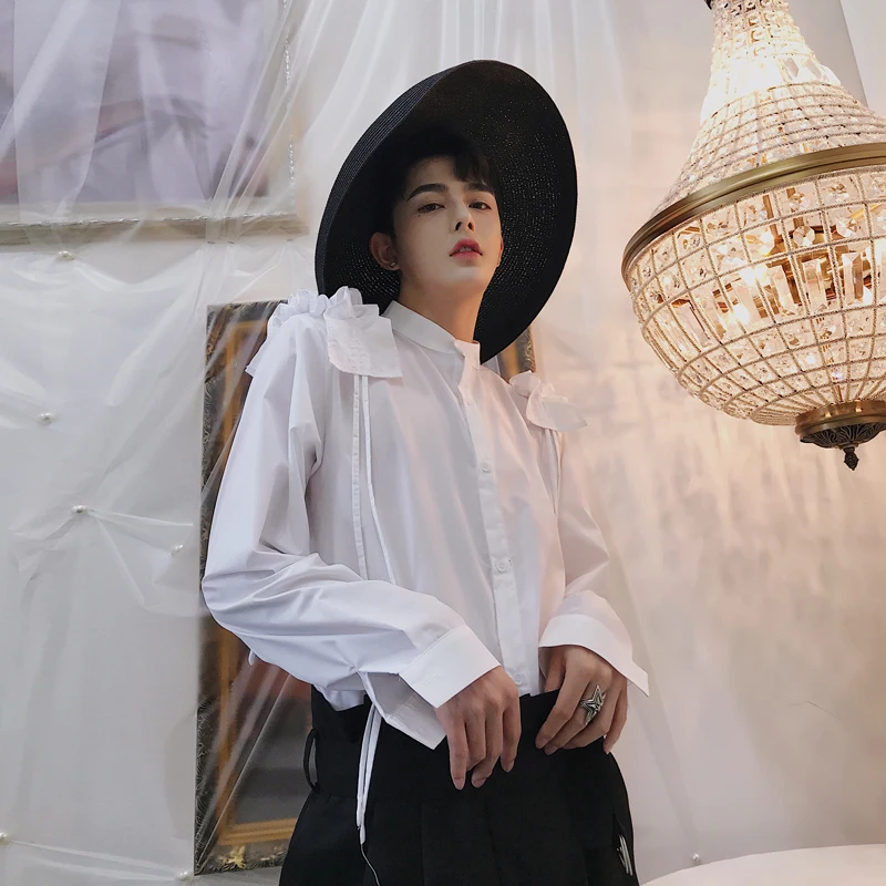 

MIXCUBIC 2018 Autumn Korean style simple retro unique Tether desgin shirts men casual slim shirts for men,size M-XXL