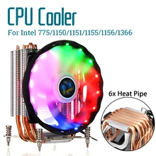 6 тепловых трубок Процессор кулер охлаждения тихий RGB Вентилятор Cooler 120 мм вентилятор радиатора для Intel 775/1150/1151/1155/1156/1366/X79