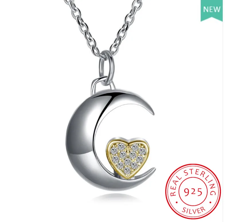 

LEKANI 925 Sterling Silver Moon Star Pendant Necklaces with Austrian Crystal for Women Genuine Silver Fine Jewelry