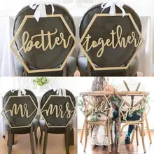 2pcs Wooden Ribbon Wedding Chair Signs DIY Wedding Engagement Party Decoration Bride&Groom/Mr&Mrs/Better&Together Wedding Decor