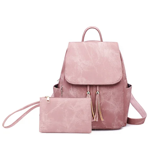 DIDABEAR Модный комплект из 2 предметов, сумка, женский кожаный рюкзак, школьные рюкзаки для девочек-подростков, женский рюкзак с кисточкой, Bolsas Mochilas - Цвет: Розовый