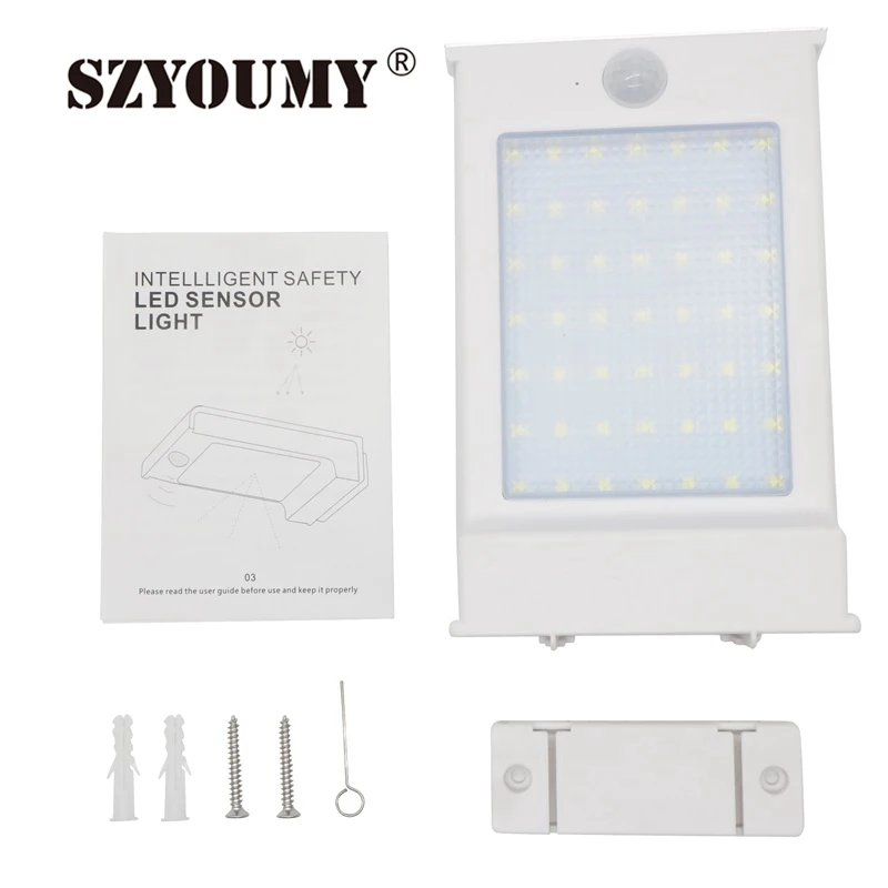 

SZYOUMY 49 LED Solar Powered Motion Garden Solar Light Sensor Wall Light Outdoor IP65 Garden Security Lamp White energia solar