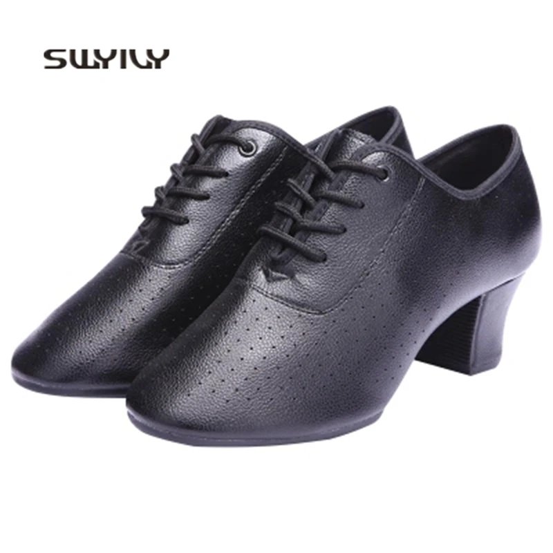 SWYIVY Women Dance Sneakers 3cm/5cm Mid-heel Soft Sole 2018 Genuine Leather Women Latin Dance Shoes Light Ballroom Dance Shoes