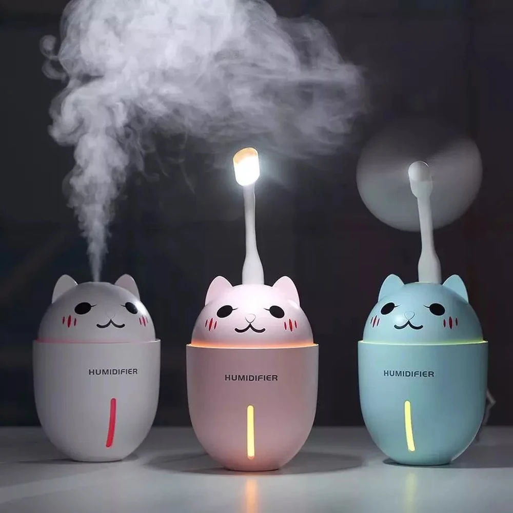 

320ML Ultrasonic Humidifier USB Charging Cute Mini Mist Air Humidifier Aroma Diffuser with Mini Fan LED Light for Home Office