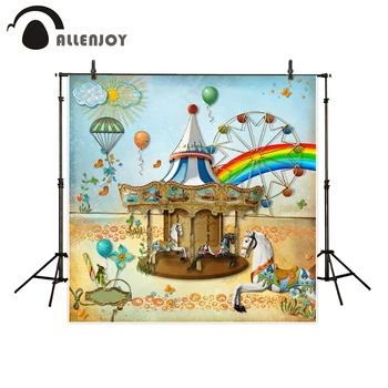 

Allenjoy background for photo studio cartoon playground children carousel colorful backdrop photocall customize prop printed