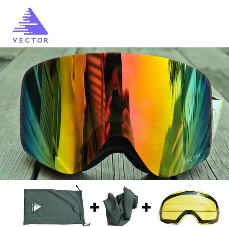 Для мужчин Для женщин лыжные очки двойные линзы анти-туман UV400 большой Лыжная маска для взрослых Лыжный спорт Сноуборд очки с Чехол с желтыми линзами - Цвет: Orange Lens