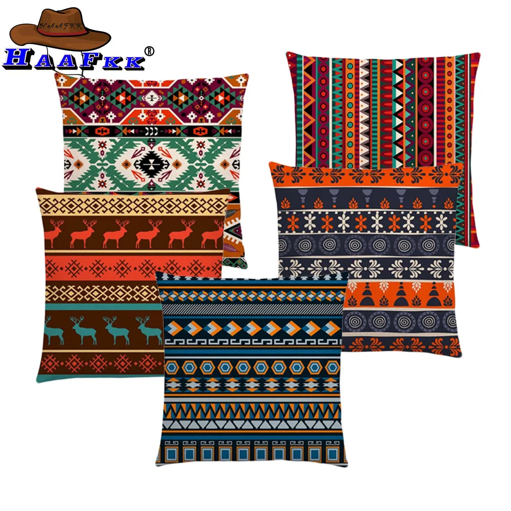 

Boho Primitive Print Pattern National Style Exotic Native Striped Navajo Arrow Cushion Cover Decor Sofa Throw Pillow Case